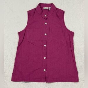 White Stag Womens Sleeveless Button-Down Top in Fuchsia Size L Rayon/Linen
